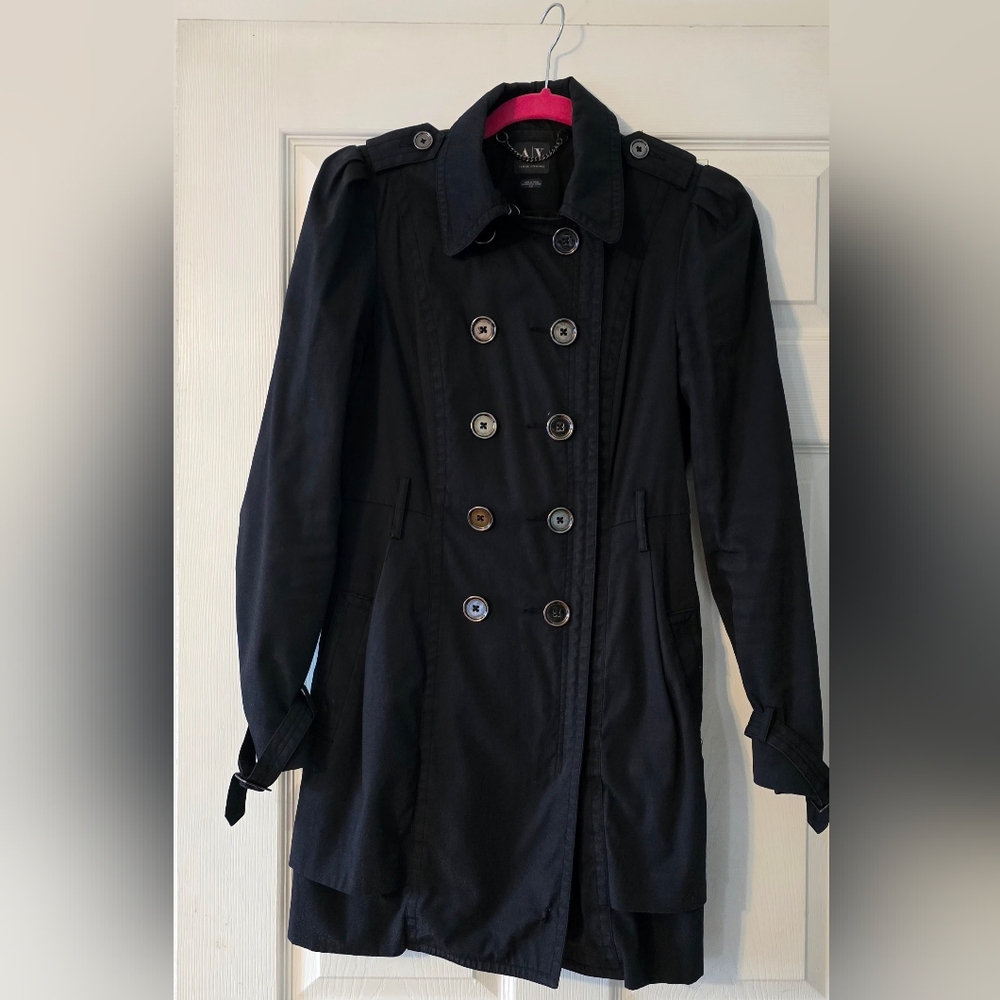Armani Exchange Women's Shimmery Black Trench Coat